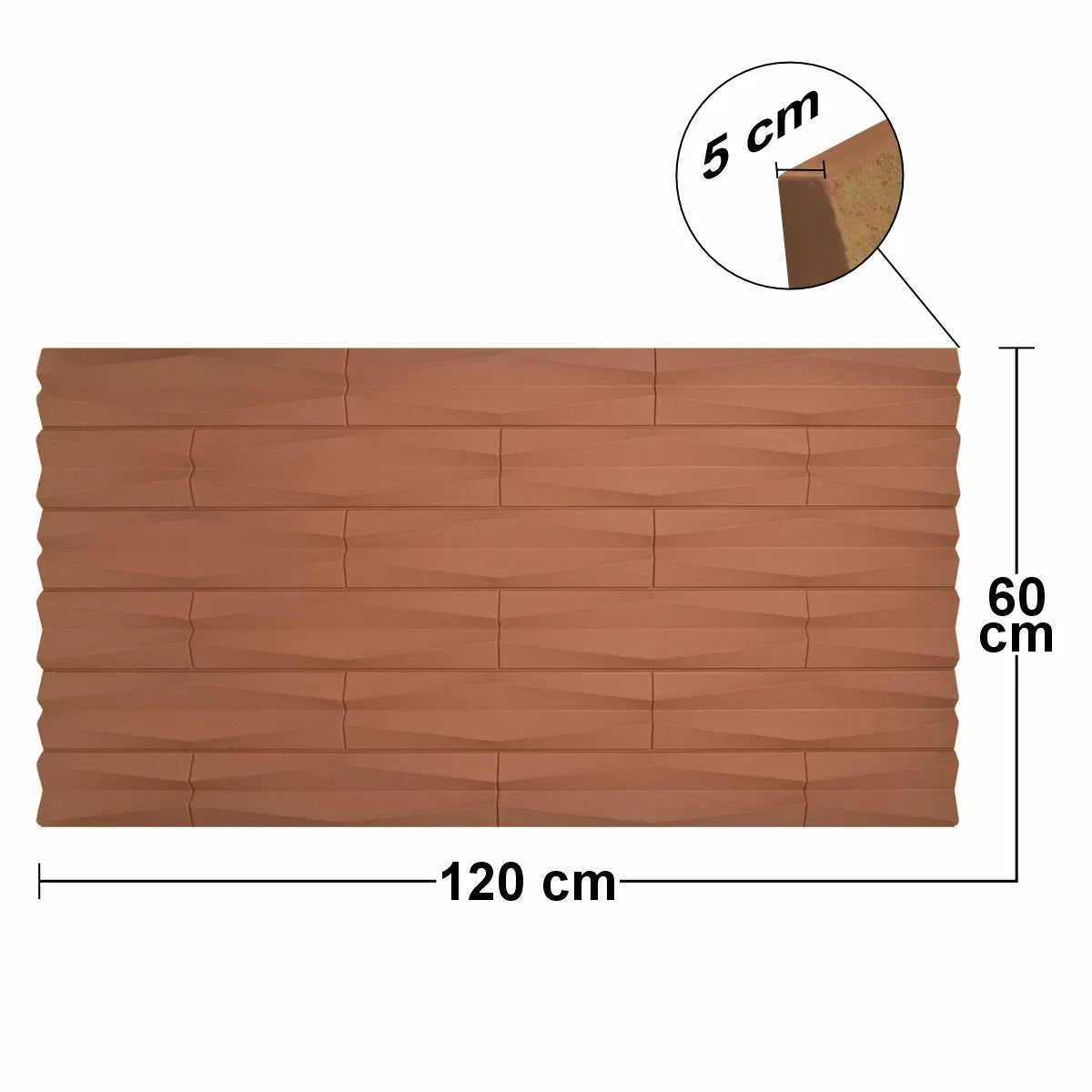 Set 12 x Panou Decorativ 3D, Naimeed D5777, ultrausor, design elegant, PU, 120 x 60 x 2.5 cm, Caramiziu