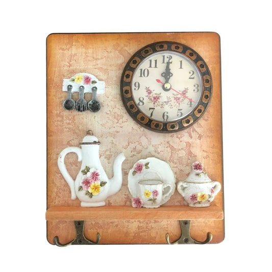 Cuier decorativ cu 2 carlige duble, Naimeed D58-3, 18x21.5x0.8 cm, Maro