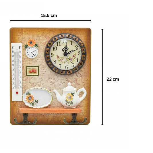 Cuier decorativ cu 2 carlige duble, Naimeed D58-5, 18.5x22x0.8 cm, Maro