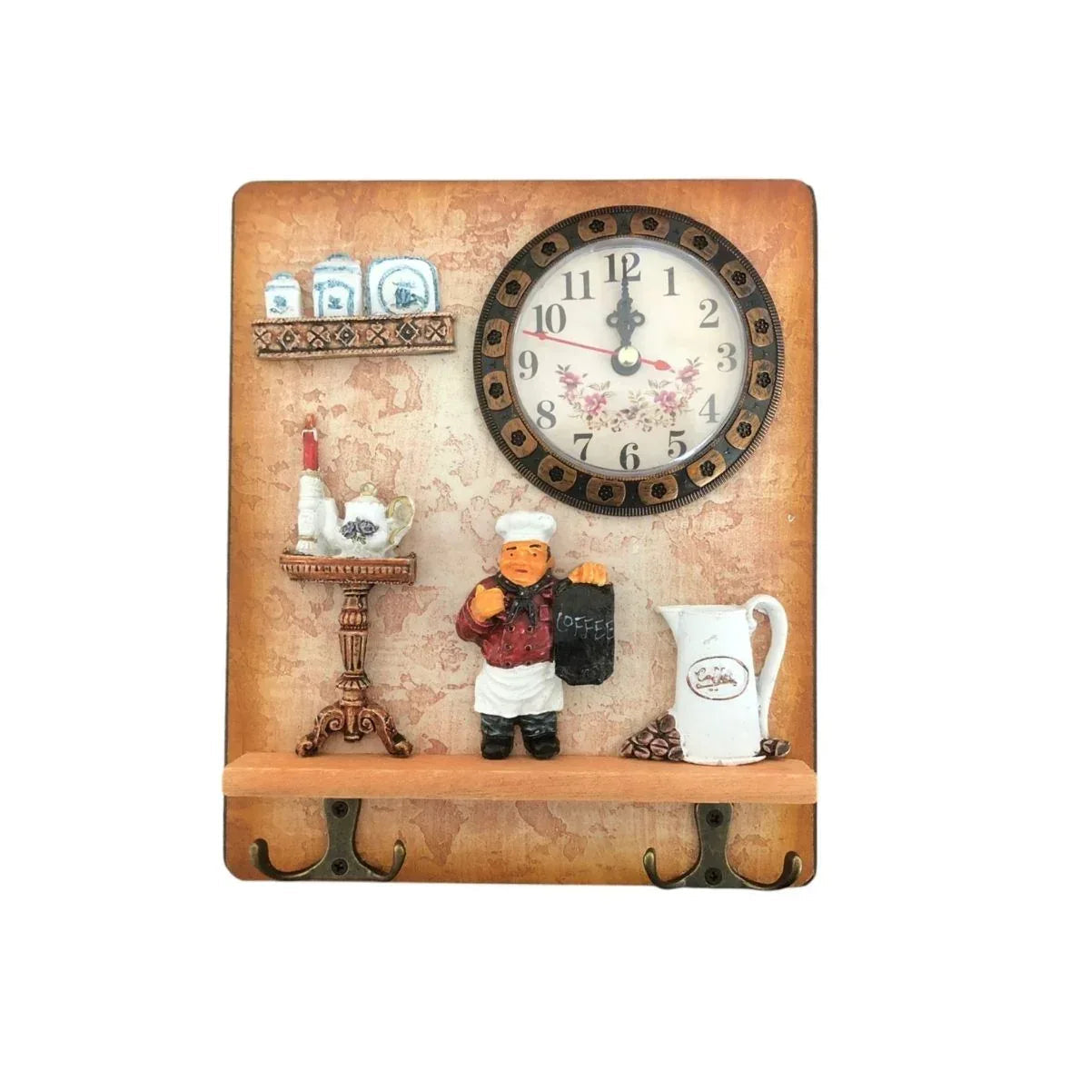 Cuier decorativ cu 2 carlige duble, Naimeed D58-7, 18x21.5x0.8 cm, Maro