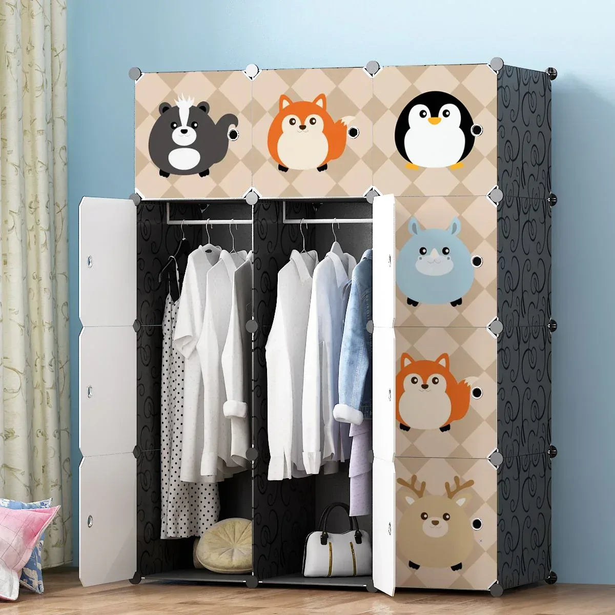 Dulap Modular Copii, 12 Usi, D5813, Negru-Maro