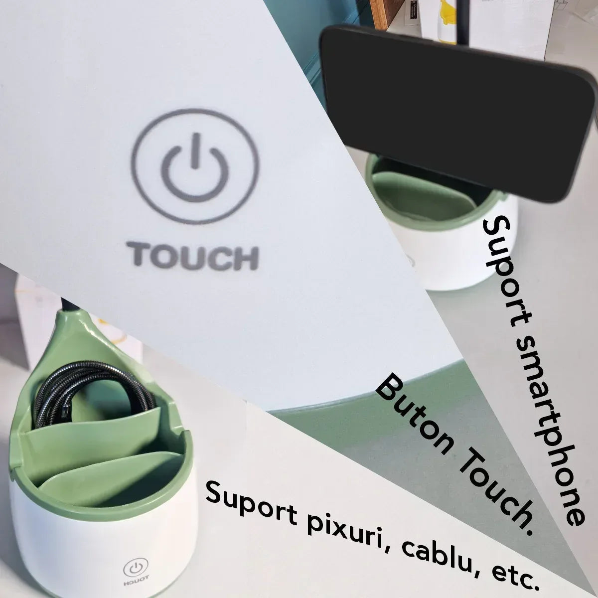 Veioza cu lumina LED, Naimeed D5889, Verde, cu touch, incarcare USB telefon  105x470x105mm