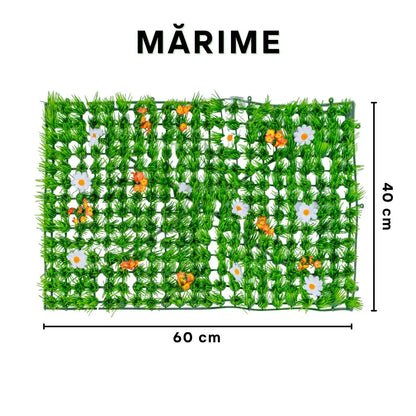 Panou din plante artificiale, cu iarba si flori, Naimeed D5894, Multicolor, 600x400mm