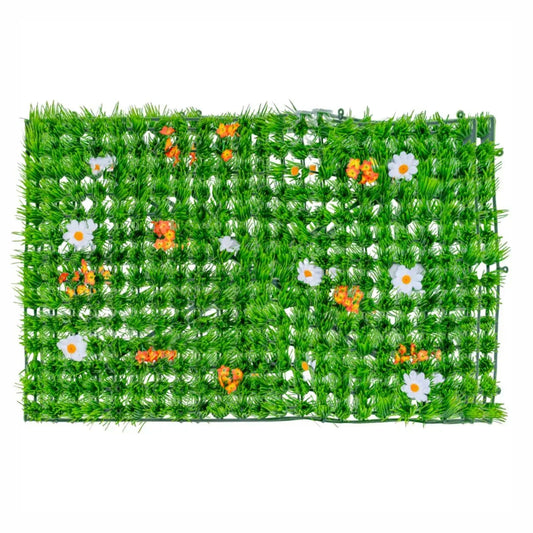 Panou din plante artificiale, cu iarba si flori, Naimeed D5894, Multicolor, 600x400mm