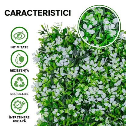 Panou din plante artificiale, cu frunze, Naimeed D5895, Alb-Verde, 600x400mm