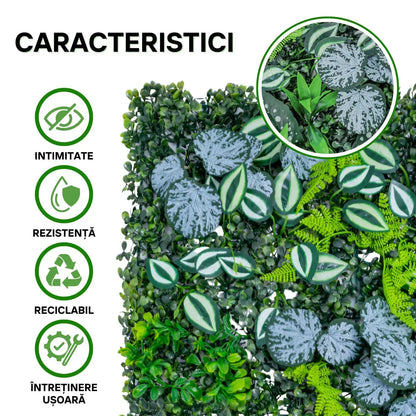 Panou din plante artificiale, cu frunze, Naimeed D5897, Verde Multicolor, 600x400mm
