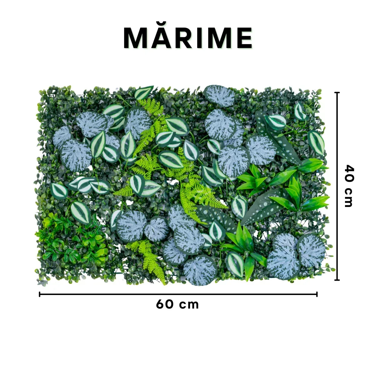 Panou din plante artificiale, cu frunze, Naimeed D5897, Verde Multicolor, 600x400mm