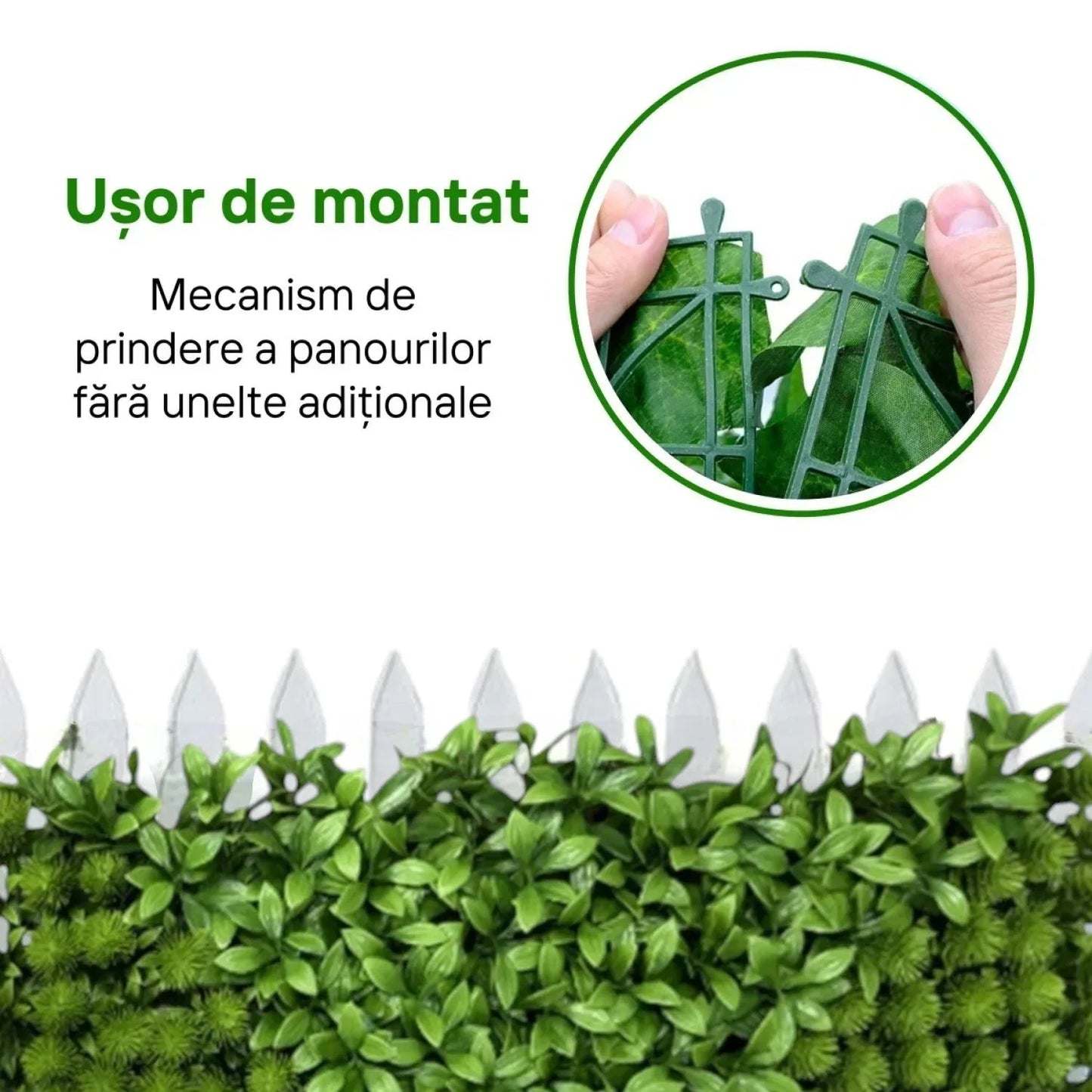 Panou din plante artificiale, cu frunze, Naimeed D5899, Verde, 600x400mm