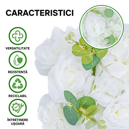 Panou din plante artificiale cu flori, Naimeed D5907, Alb, 250x100mm