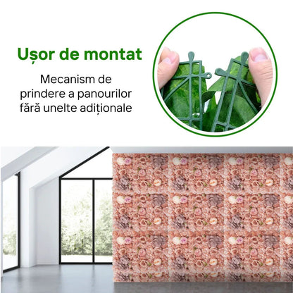 Panou din plante artificiale cu flori, Naimeed D5910, Maro, 600x400mm