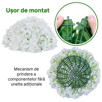 Sfera din plante artificiale, cu flori, Naimeed D5923, Alb, 150mm