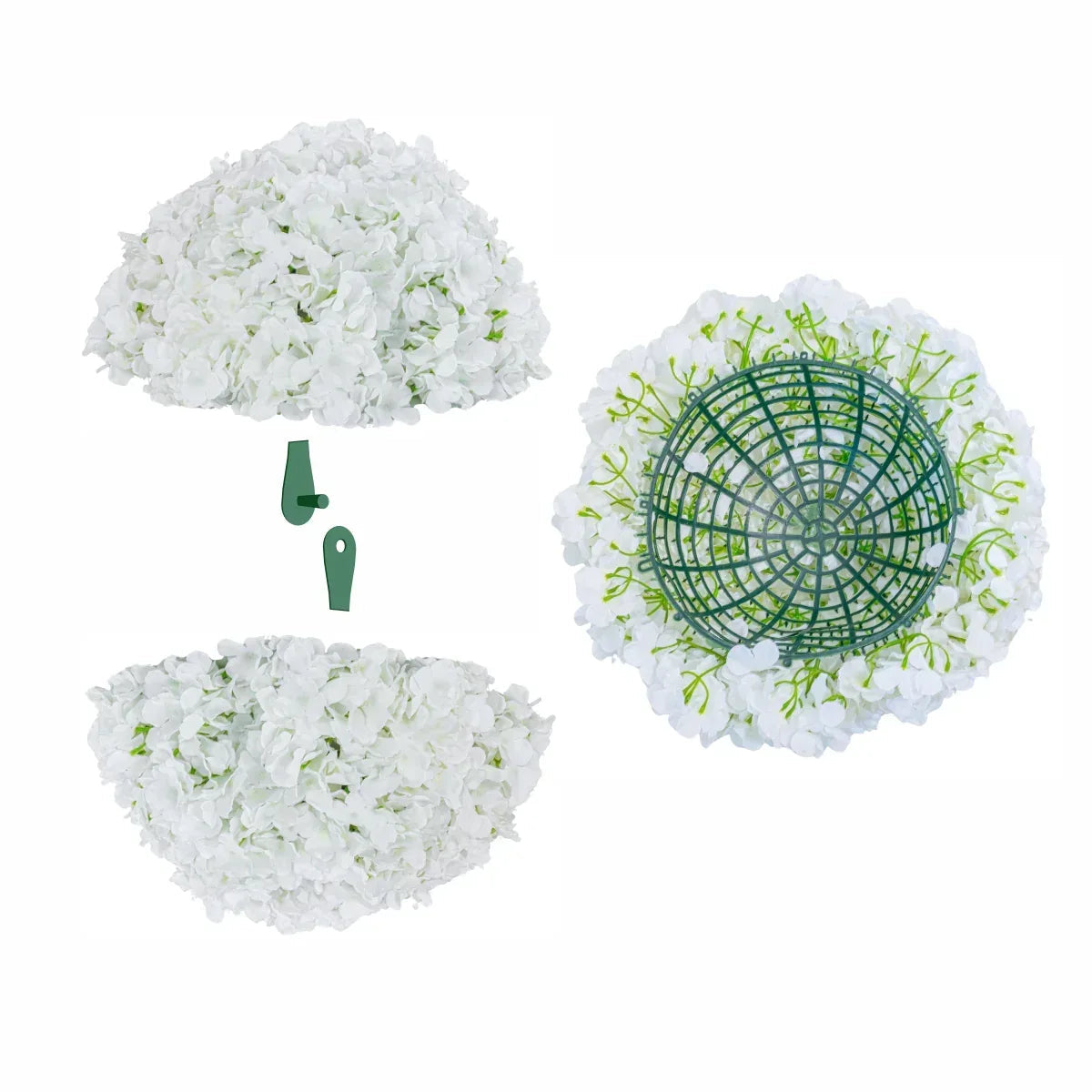 Sfera din plante artificiale, cu flori, Naimeed D5915, Alb, 300mm