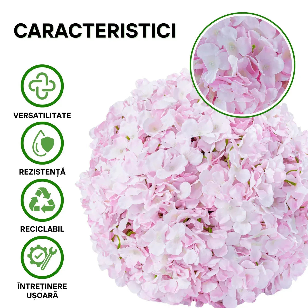 Sfera din plante artificiale, cu flori, Naimeed D5924, Roz, 150mm