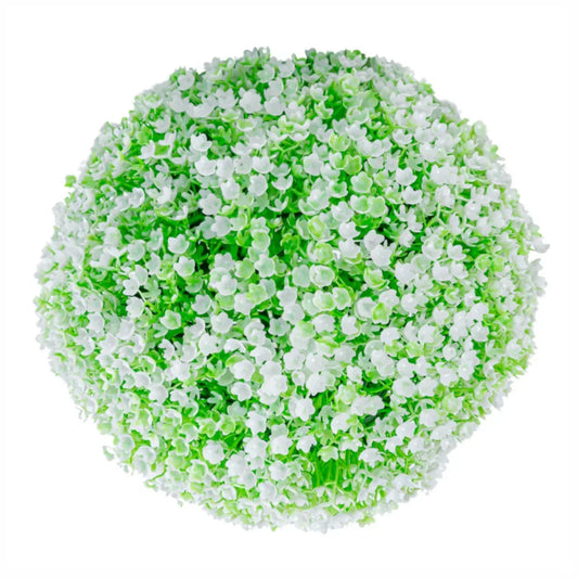 Sfera din plante artificiale, cu flori, Naimeed D5931, Verde-Alb, 280mm