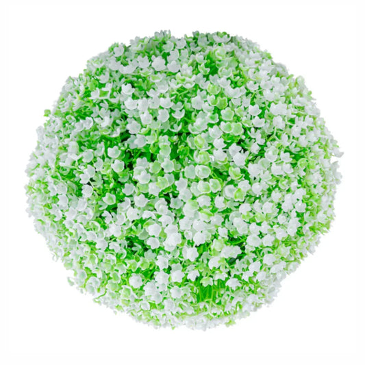 Sfera din plante artificiale, cu flori, Naimeed D5932, Verde-Alb, 200mm