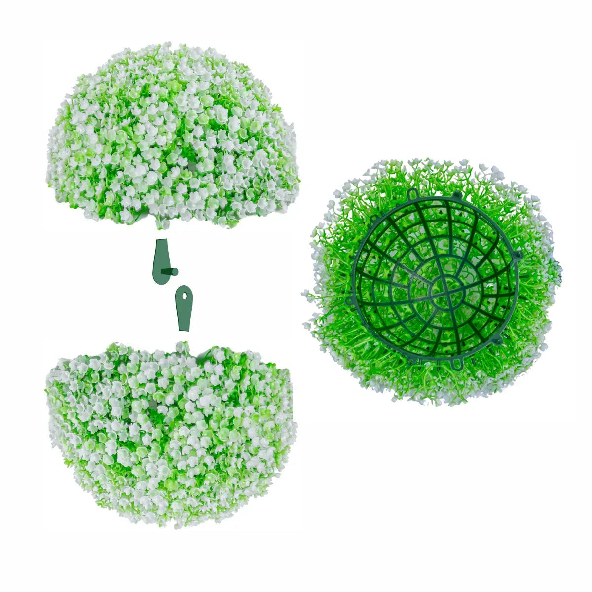 Sfera din plante artificiale, cu flori, Naimeed D5932, Verde-Alb, 200mm