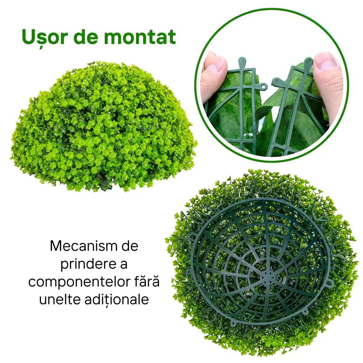 Sfera din plante artificiale, cu flori, Naimeed D5936, Verde Inchis, 200mm