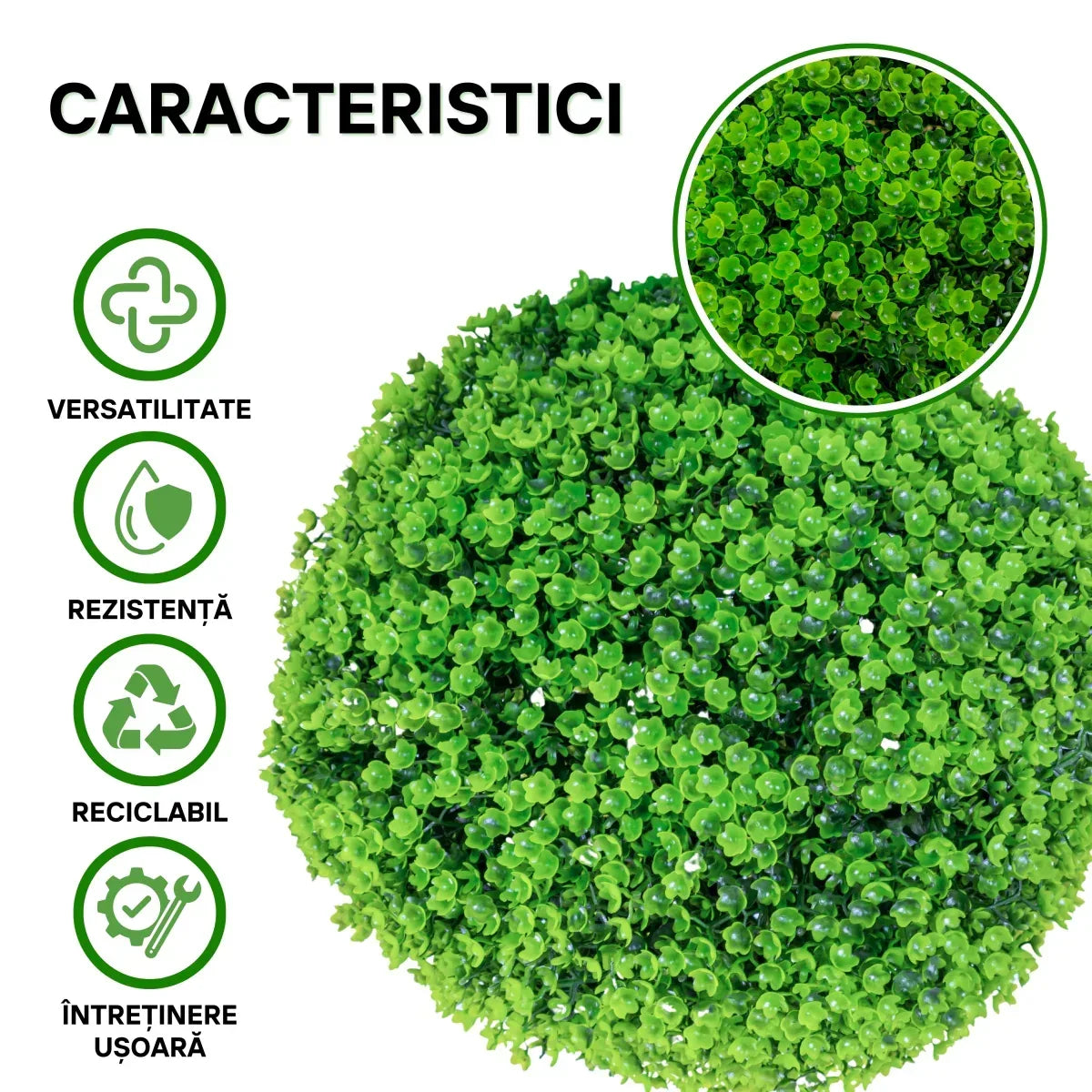 Sfera din plante artificiale, cu flori, Naimeed D5937, Verde Inchis, 150mm