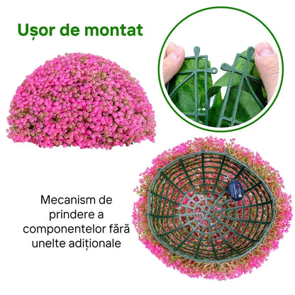 Sfera din plante artificiale, cu flori, Naimeed D5941, Roz Inchis, 150mm