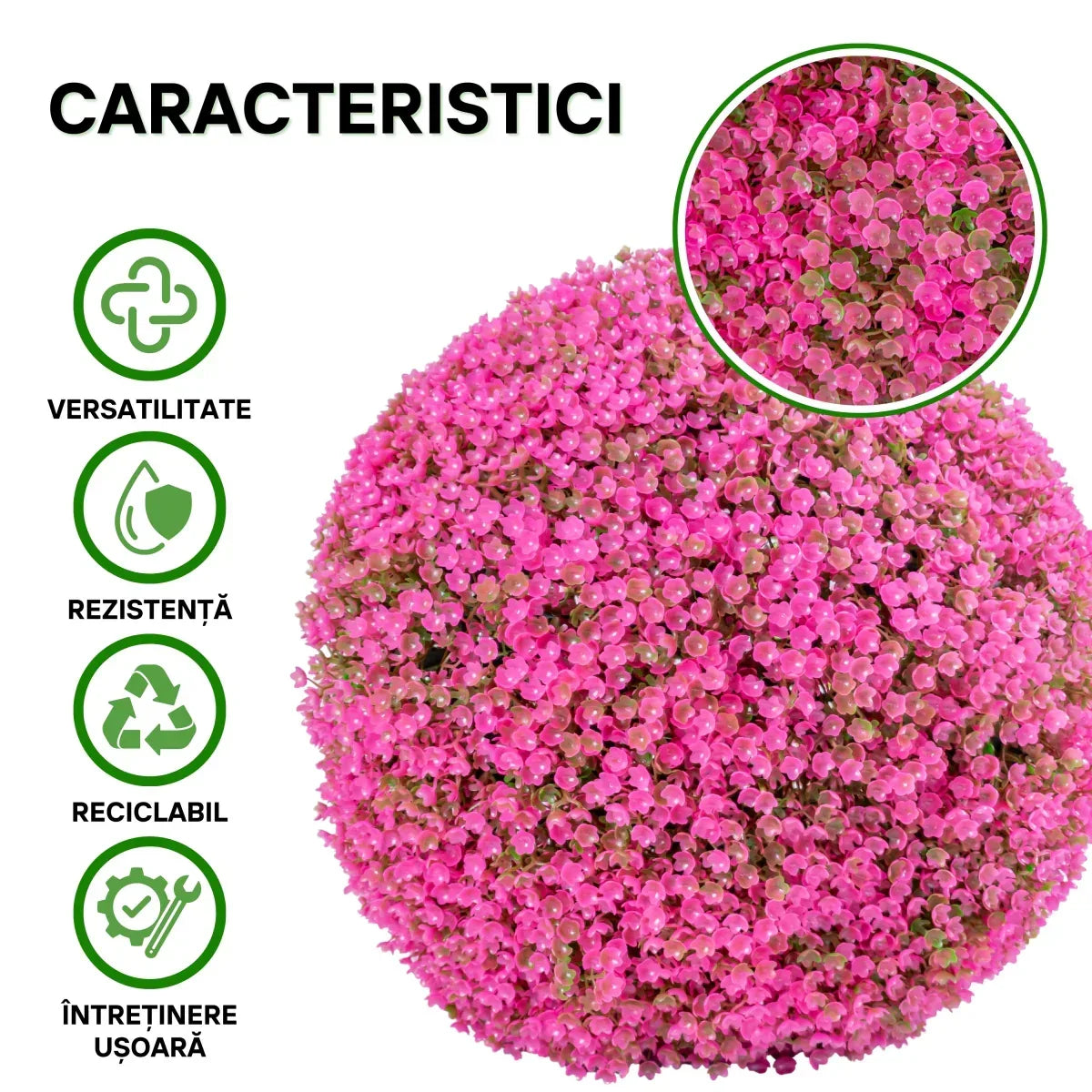 Sfera din plante artificiale, cu flori, Naimeed D5941, Roz Inchis, 150mm