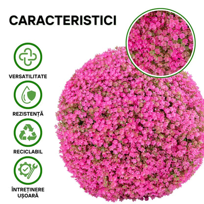 Sfera din plante artificiale, cu flori, Naimeed D5941, Roz Inchis, 150mm