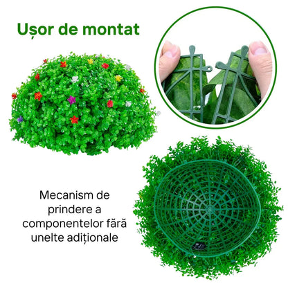 Sfera din plante artificiale, cu flori, Naimeed D5944, Verzui, 200mm