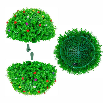 Sfera din plante artificiale, cu flori, Naimeed D5945, Verzui, 150mm