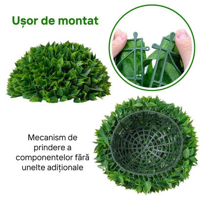 Sfera din plante artificiale, cu flori, Naimeed D5953, Verde intens, 150mm