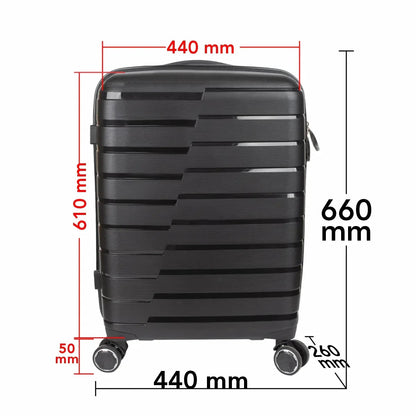 Troler voiaj Mare L, StowAway, Naimeed D5962, 4 roti duble 360 grade, PP, inchidere cifru, Negru, 44x26x61cm