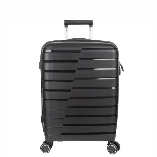 Troler voiaj Mediu M, StowAway, Naimeed D5962, 4 roti duble 360 grade, PP, inchidere cifru, Negru, 39x22x51cm
