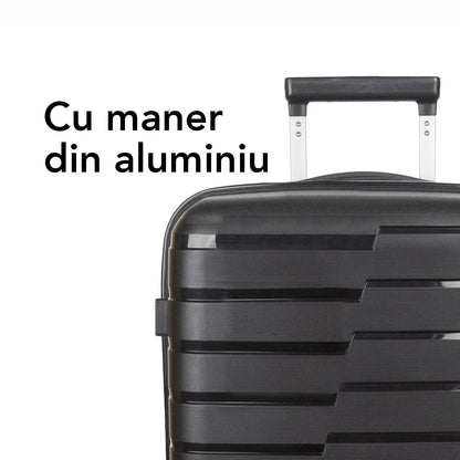 Troler voiaj Mare L, StowAway, Naimeed D5962, 4 roti duble 360 grade, PP, inchidere cifru, Negru, 44x26x61cm