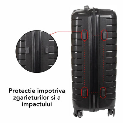 Troler voiaj Mare L, StowAway, Naimeed D5962, 4 roti duble 360 grade, PP, inchidere cifru, Negru, 44x26x61cm