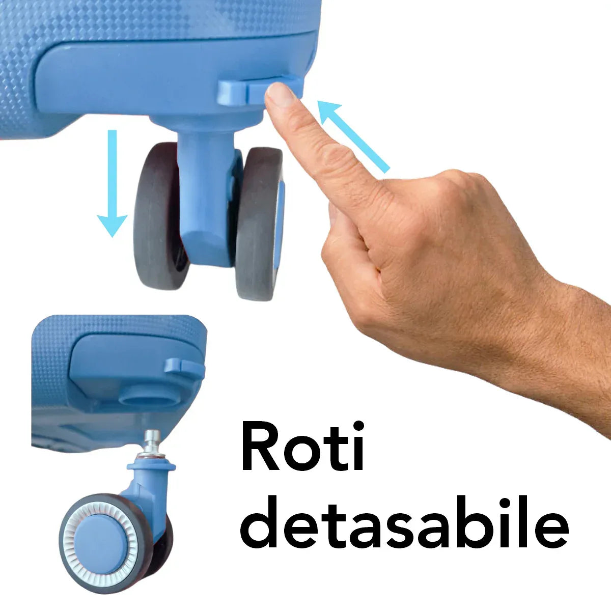 Troler voiaj Mic S, StowAway, Naimeed D5963, 4 roti duble 360 grade detasabile , PP, inchidere cifru, Albastru, 37x20x48cm