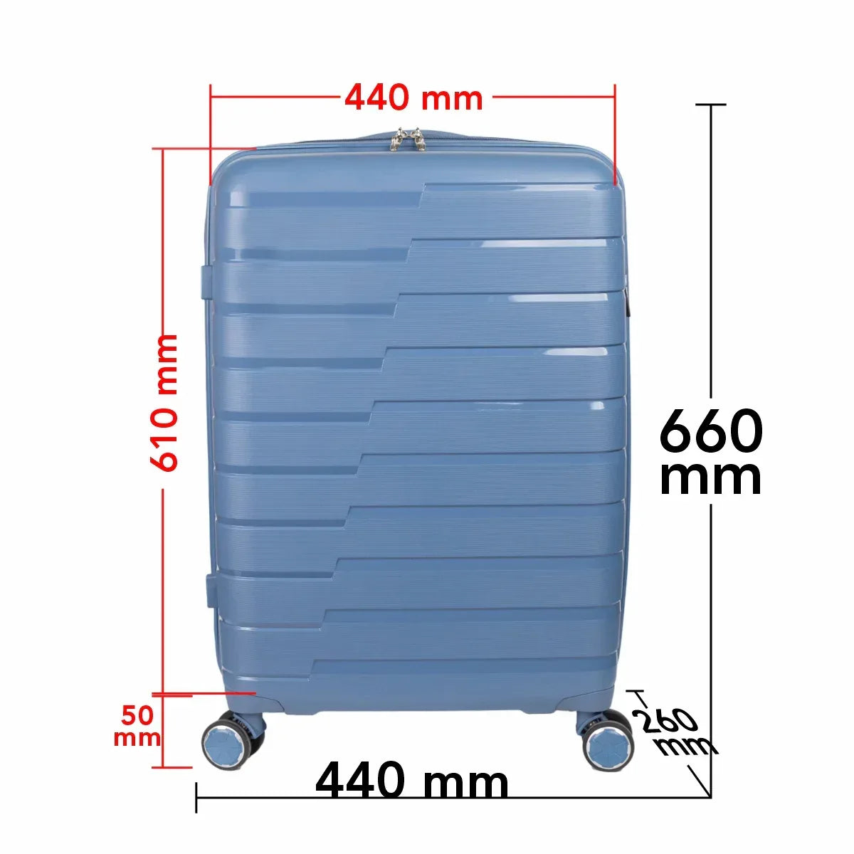Troler voiaj Mare L, StowAway, Naimeed D5963, 4 roti duble 360 grade , PP, inchidere cifru, Albastru, 44x26x61cm