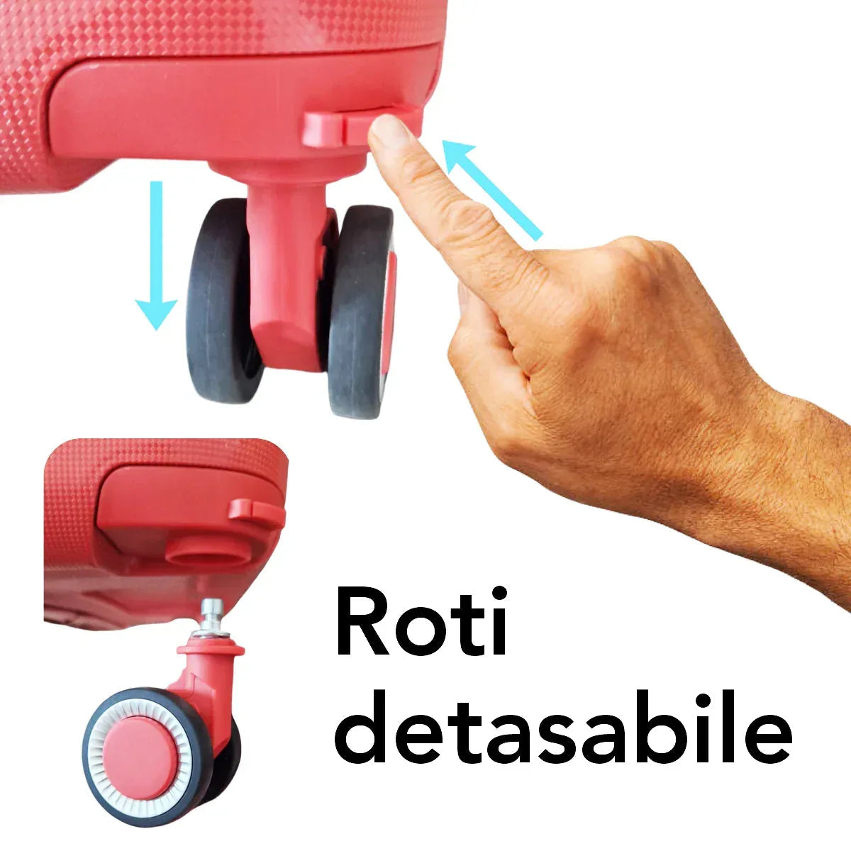 Troler voiaj Mare L, StowAway, Naimeed D5964, 4 roti duble 360 grade detasabile , PP, inchidere cifru, Rosu, 44x26x61cm