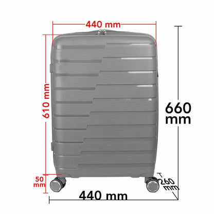 Troler voiaj Mare L, StowAway, Naimeed D5965, 4 roti duble 360 grade, PP, inchidere cifru, Gri, 44x26x61cm