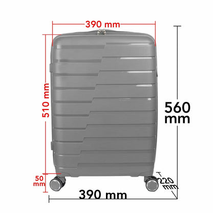 Troler voiaj Mediu M, StowAway, Naimeed D5965, 4 roti duble 360 grade, PP, inchidere cifru, Gri, 39x22x51cm