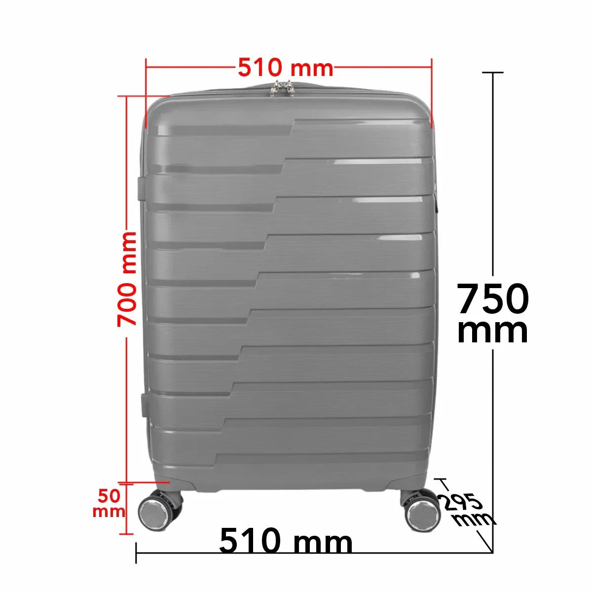 Troler voiaj Mare XL, StowAway, Naimeed D5965, 4 roti duble 360 grade detasabile , PP, inchidere cifru, Gri, 51x29.5x70cm