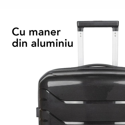 Troler voiaj Mare XL, StowAway, Naimeed D5966, 4 roti duble 360 grade detasabile , PP, inchidere cifru, Negru, 51x29.5x70cm