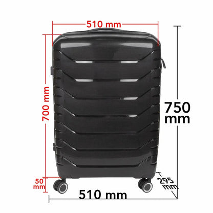 Troler voiaj Mare XL, StowAway, Naimeed D5966, 4 roti duble 360 grade detasabile , PP, inchidere cifru, Negru, 51x29.5x70cm