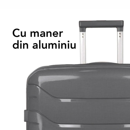 Troler voiaj Mare L, StowAway, Naimeed D5967, 4 roti duble 360 grade, PP, inchidere cifru, Gri, 44x26x61cm