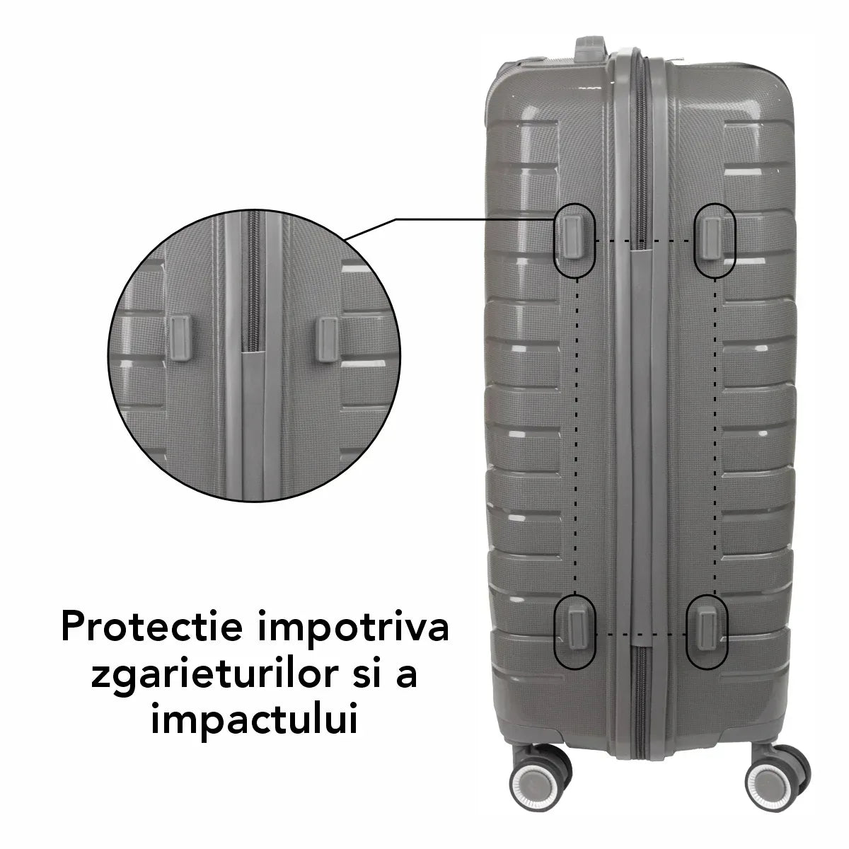 Troler voiaj Mic S, StowAway, Naimeed D5967, 4 roti duble 360 grade, PP, inchidere cifru, Gri, 37x20x48cm