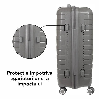 Troler voiaj Mic S, StowAway, Naimeed D5967, 4 roti duble 360 grade, PP, inchidere cifru, Gri, 37x20x48cm