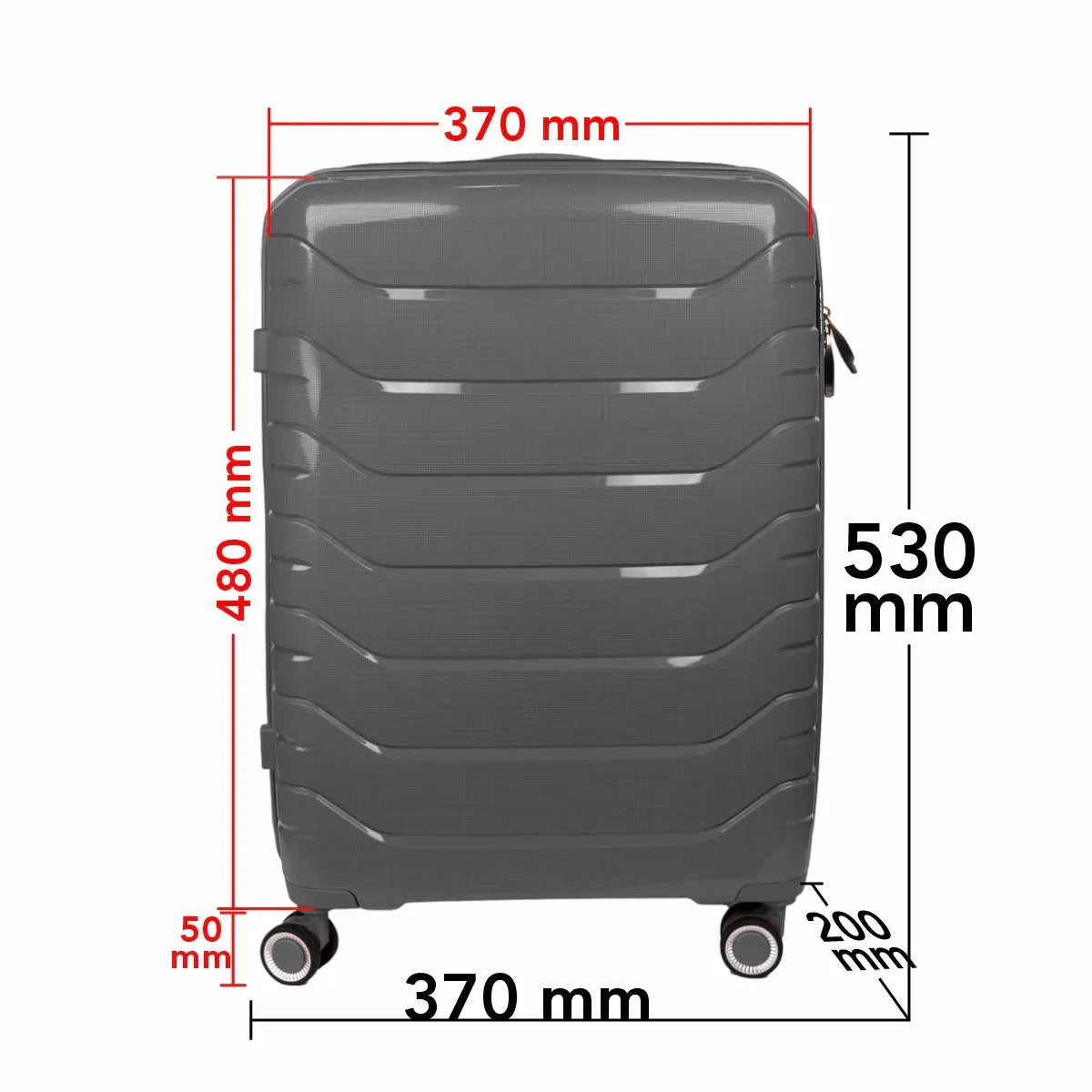 Troler voiaj Mic S, StowAway, Naimeed D5967, 4 roti duble 360 grade, PP, inchidere cifru, Gri, 37x20x48cm
