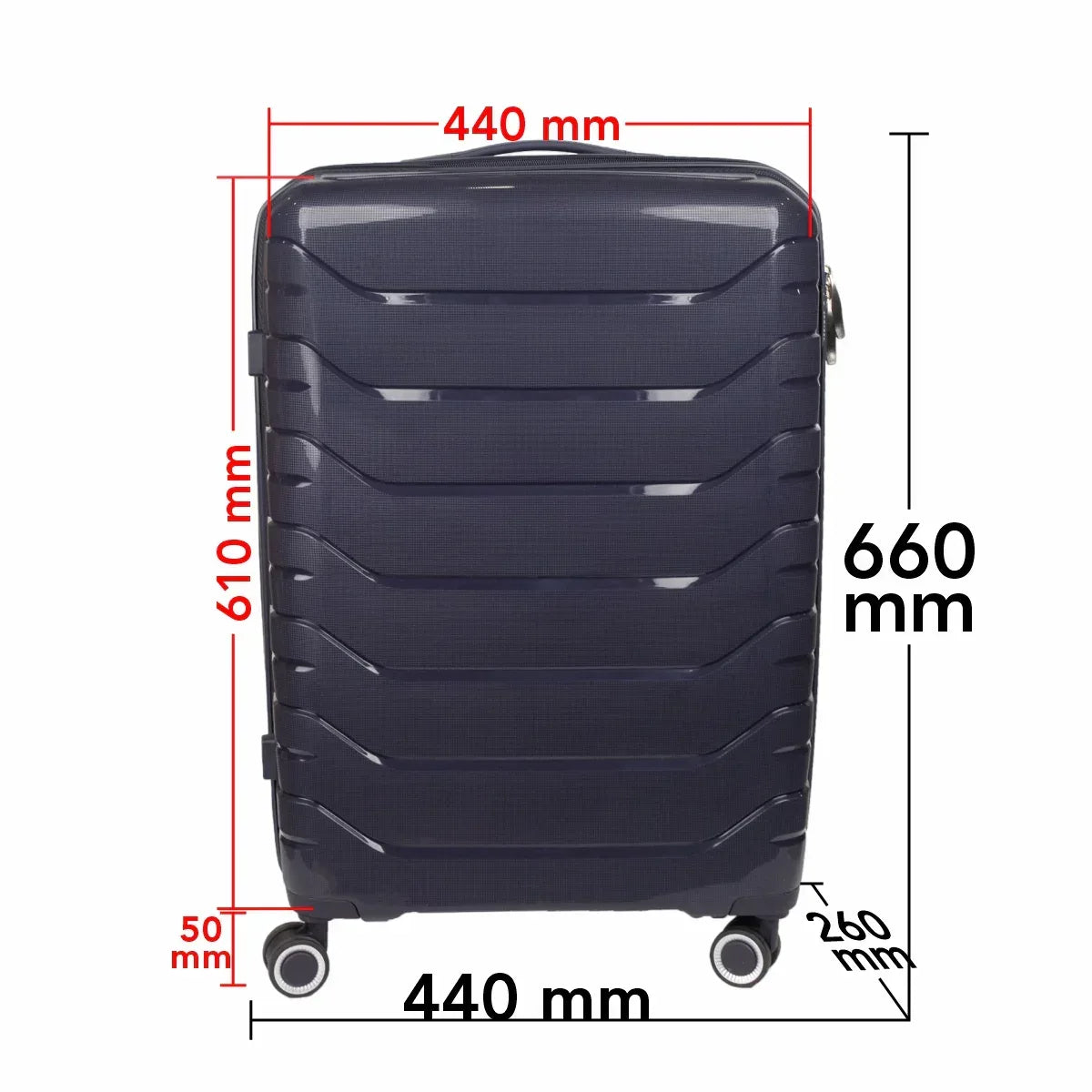 Troler voiaj Mare L, StowAway, Naimeed D5968, 4 roti duble 360 grade detasabile , PP, inchidere cifru, Mov Inchis, 44x26x61cm