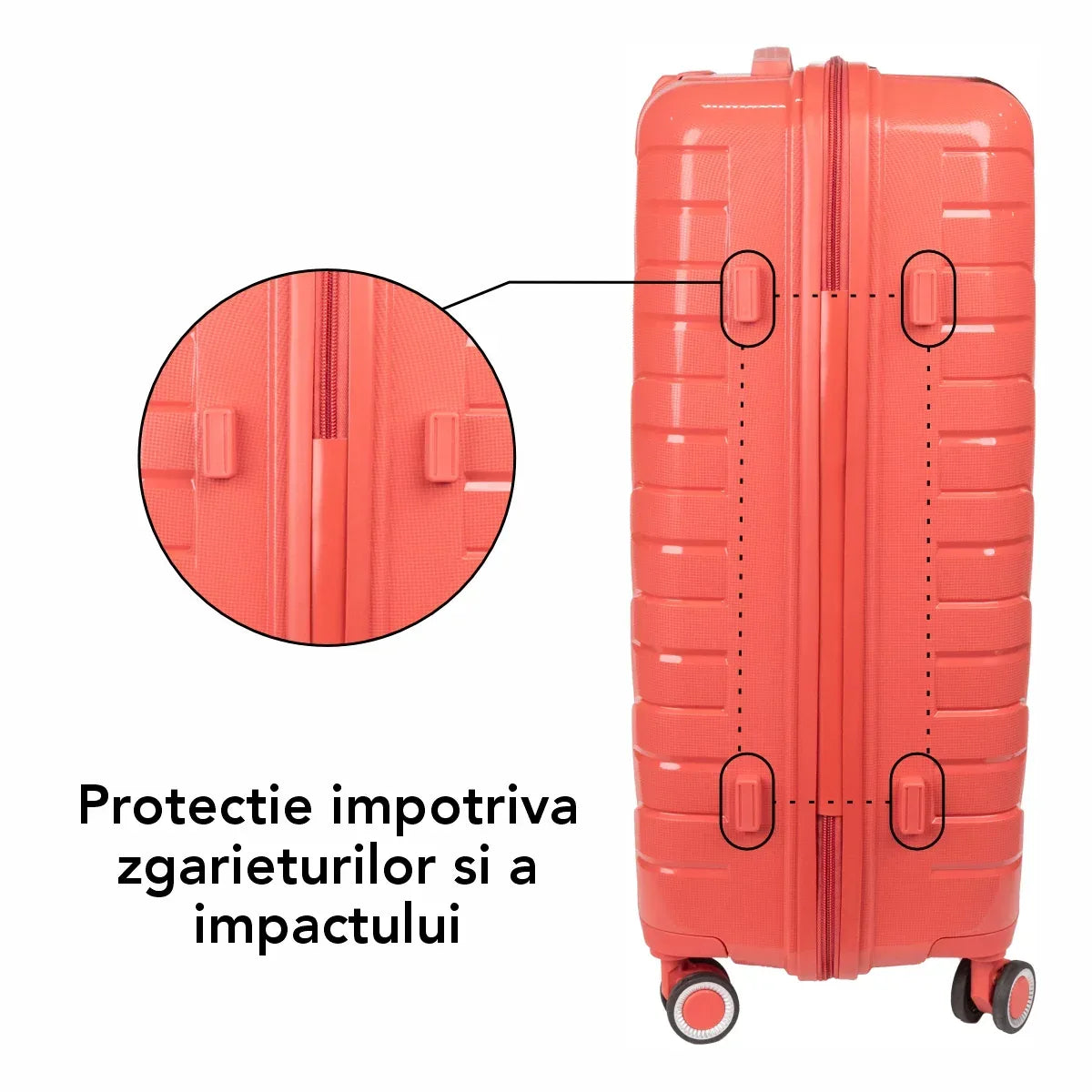 Troler voiaj Mediu M, StowAway, Naimeed D5969, 4 roti duble 360 grade detasabile , PP, inchidere cifru, Rosu, 39x22x51cm