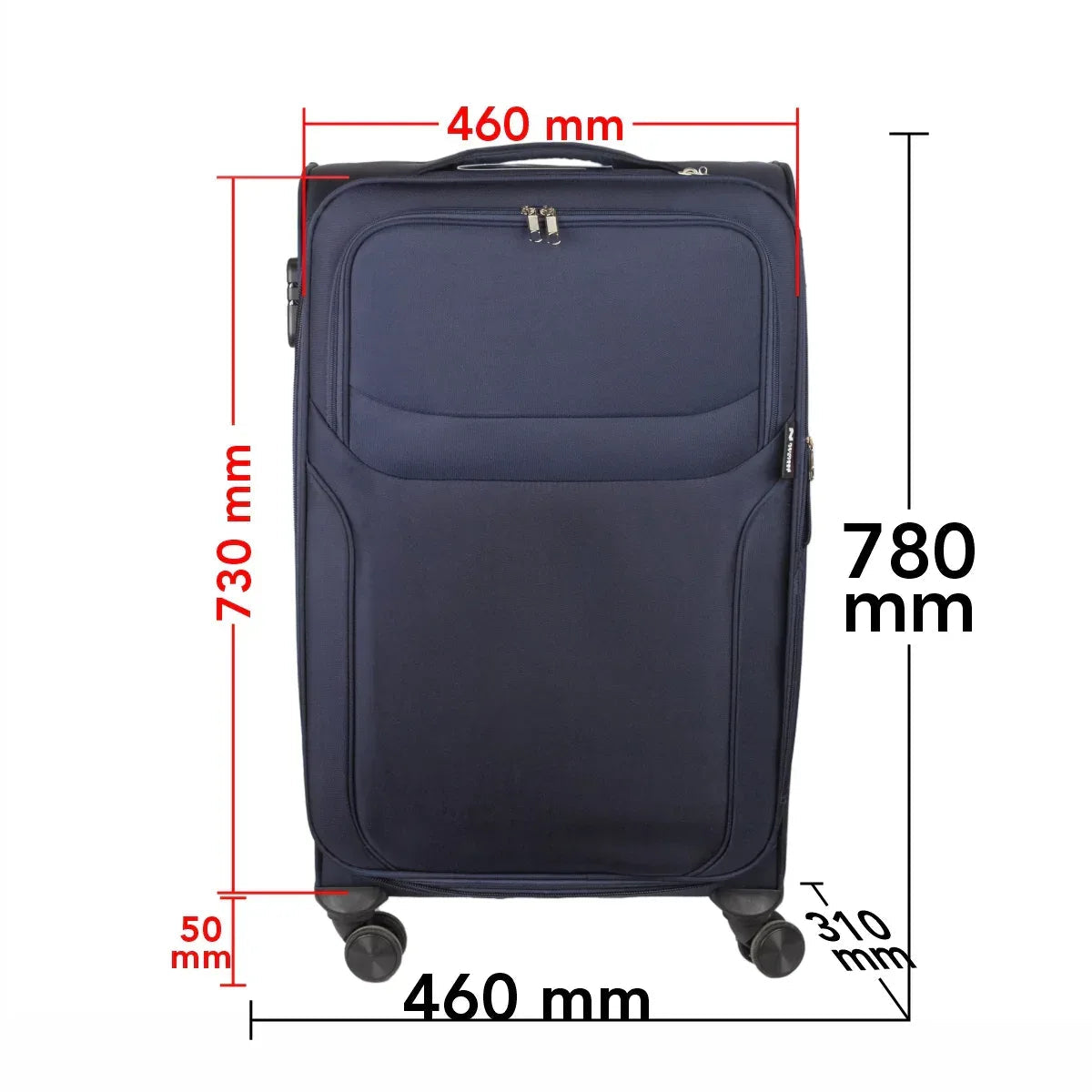 Troler voiaj Mic, Naimeed D5972, 4 roti duble 360 grade, material textil, inchidere cifru, Albastru, 36x23x52cm