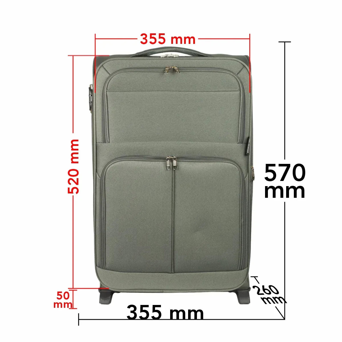 Troler voiaj Mic, Naimeed D5975, 2 roti, material textil, inchidere cifru, Kaki, 35.5x26x52cm