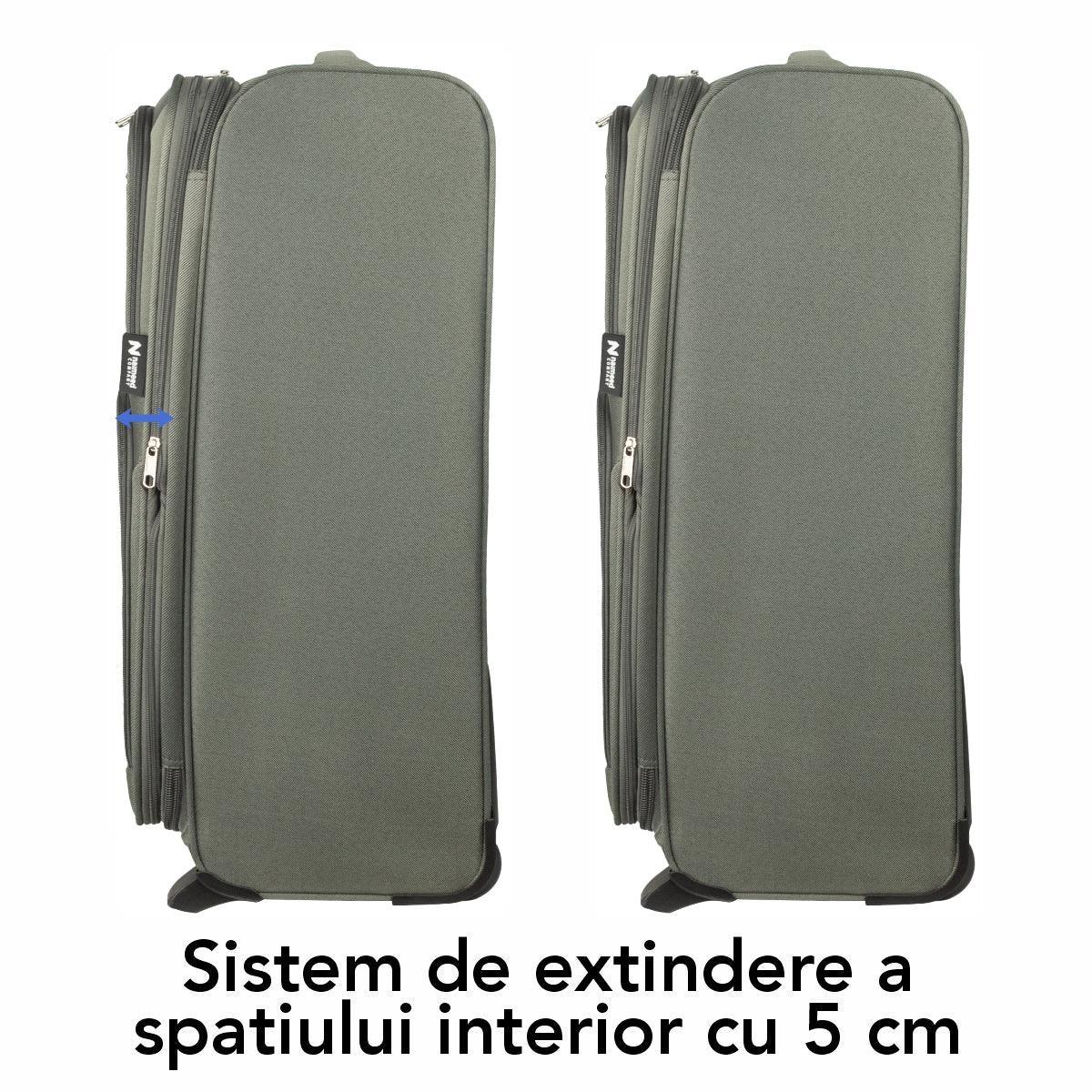 Troler voiaj Mediu, Naimeed D5975, 2 roti, material textil, inchidere cifru, Kaki, 40x28x63cm