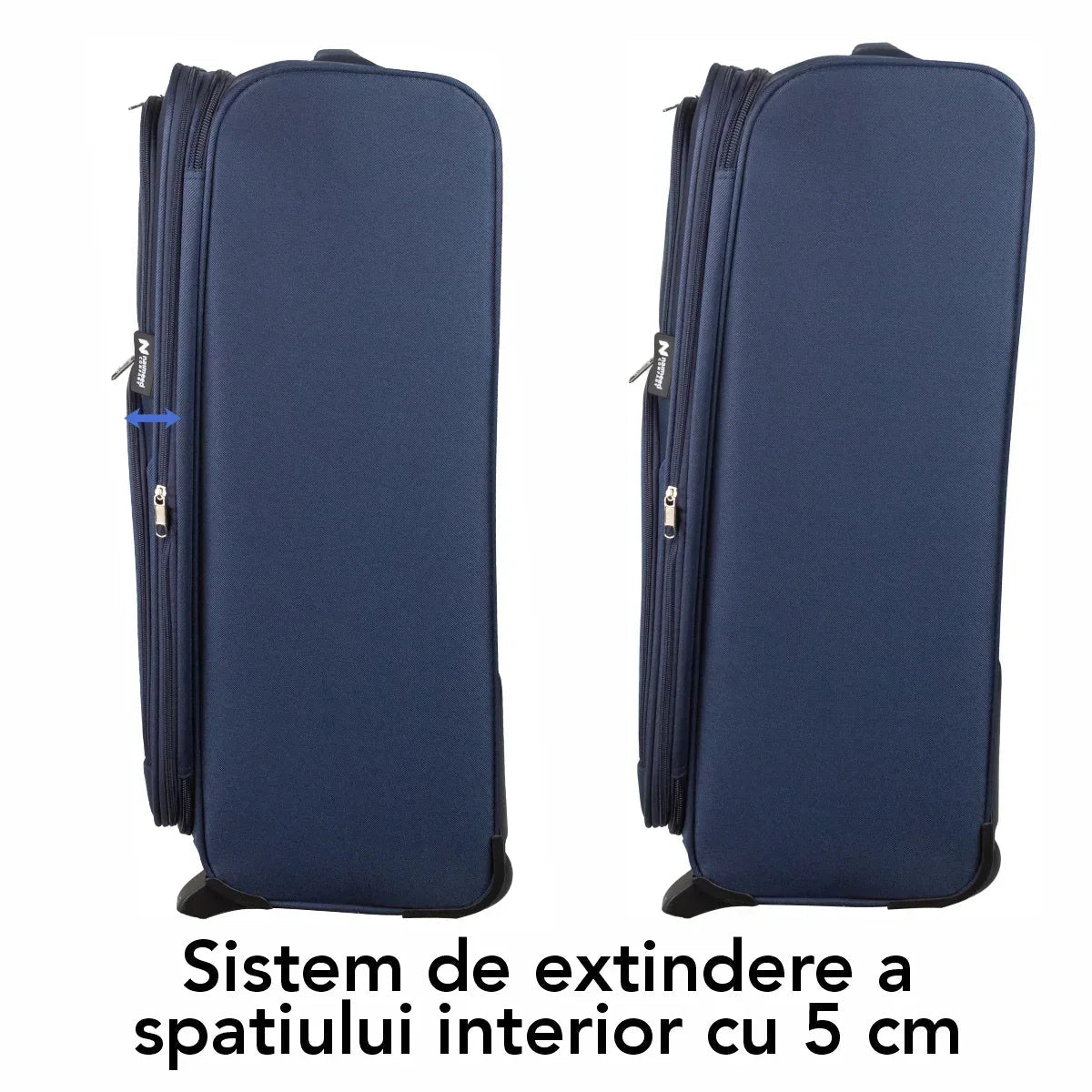 Troler voiaj Mediu, Naimeed D5976, 2 roti, material textil, inchidere cifru, Albastru, 40x28x63cm